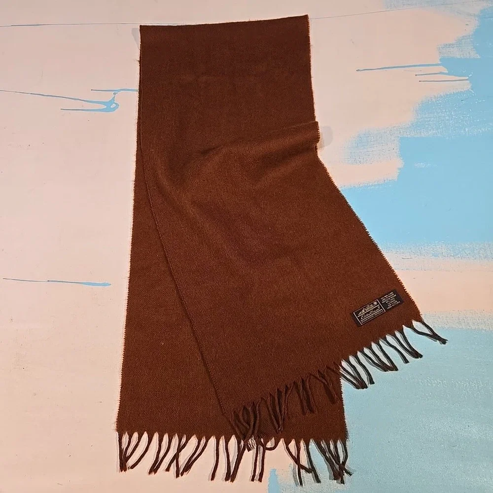 VTG 70s Eddie‎ Bauer Wool Scarf Brown Fringed Made Uruguay 56x12 Earth Tone Wrap